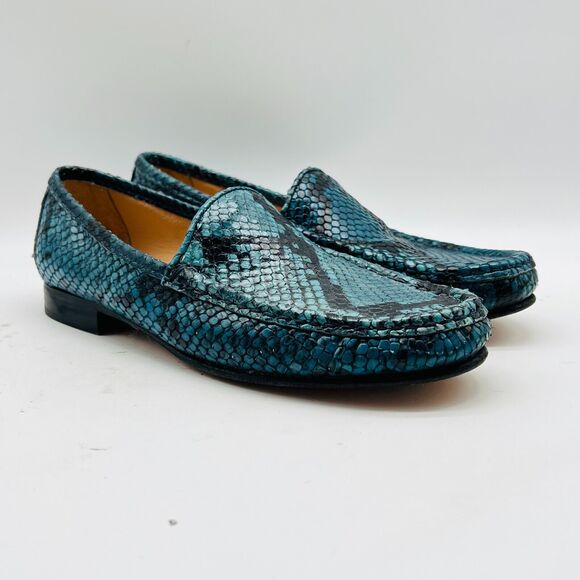 Ann Mashburn Shoes Womens 35 US 5 Blue Green Python Loafers Made in Italy - Picture 1 of 11